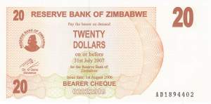 20 Dollars Zimbabwe p.40 2006